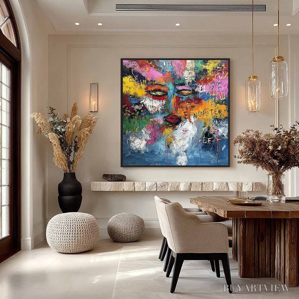 ARTOVITAS Static Reverie – Colorful Abstract Graffiti Style Face Oil Painting - image 4