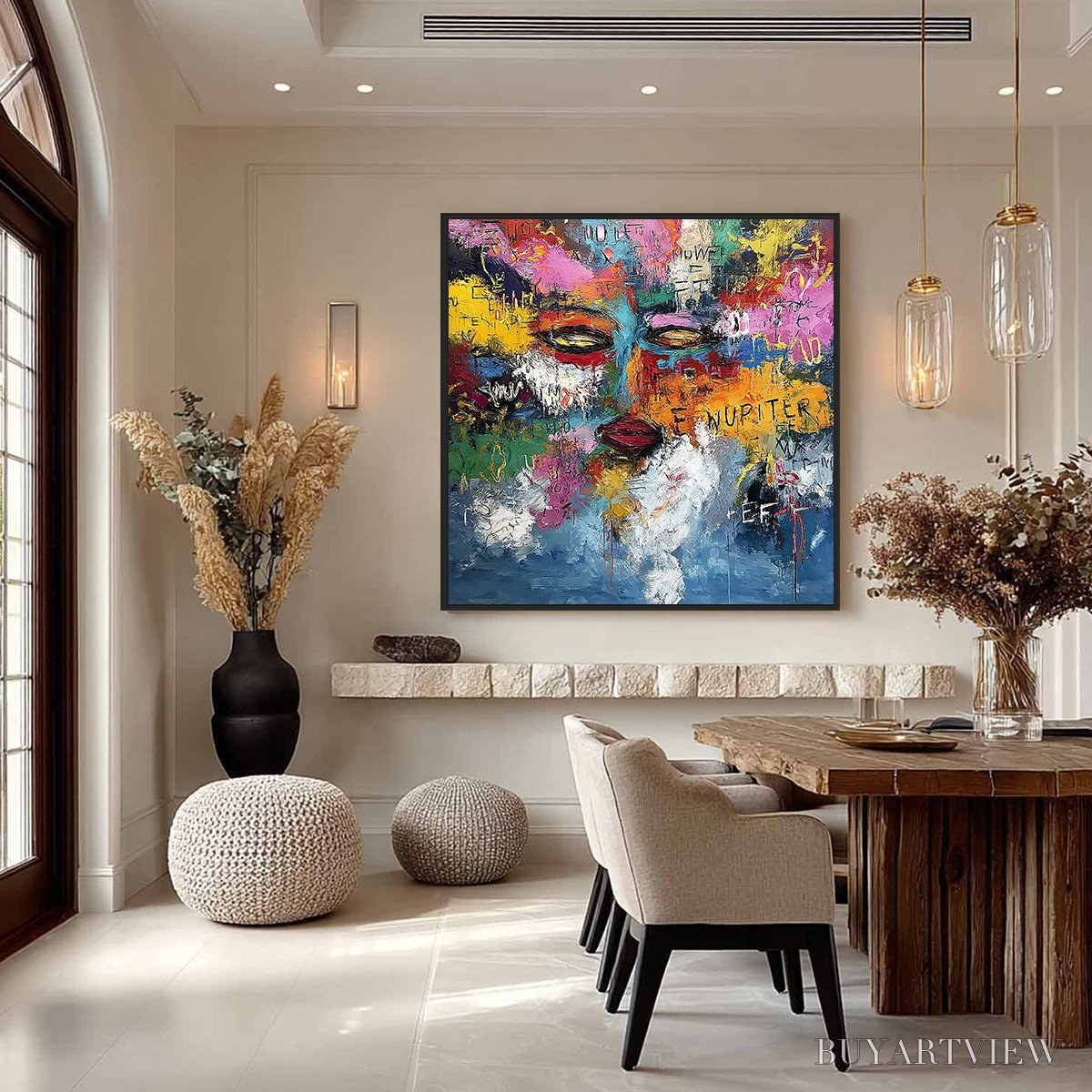 ARTOVITAS Static Reverie – Colorful Abstract Graffiti Style Face Oil Painting - image 4