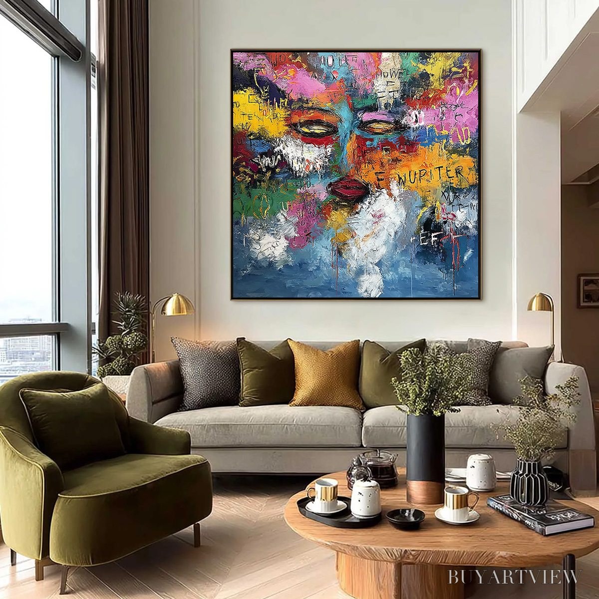 ARTOVITAS Static Reverie – Colorful Abstract Graffiti Style Face Oil Painting - image 6