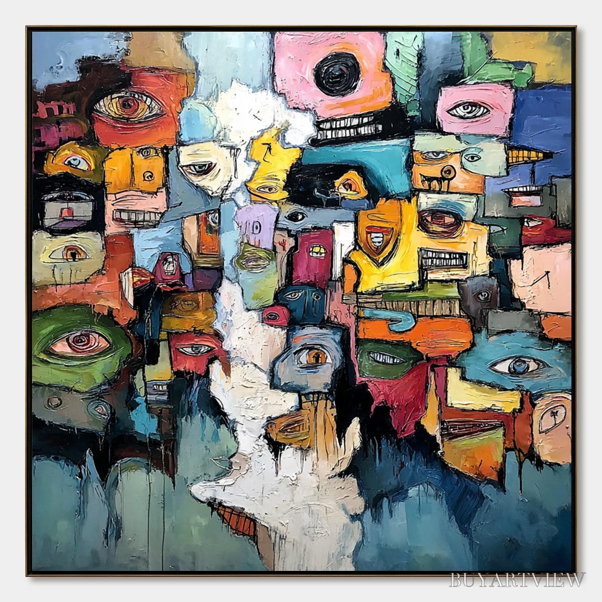ARTOVITAS Kaleidoscope of Souls – Large Colorful Abstract Faces Oil Painting - image 1