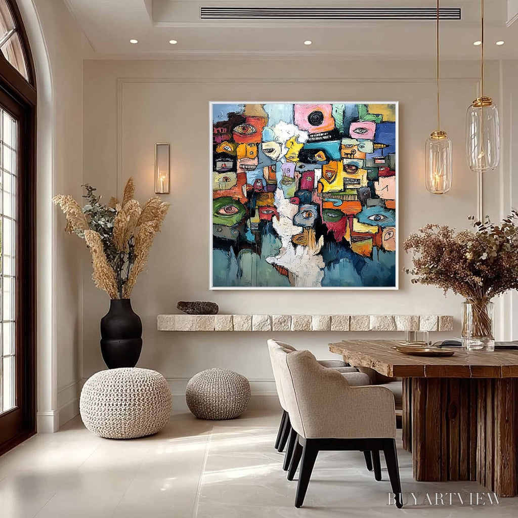 ARTOVITAS Kaleidoscope of Souls – Large Colorful Abstract Faces Oil Painting - image 2
