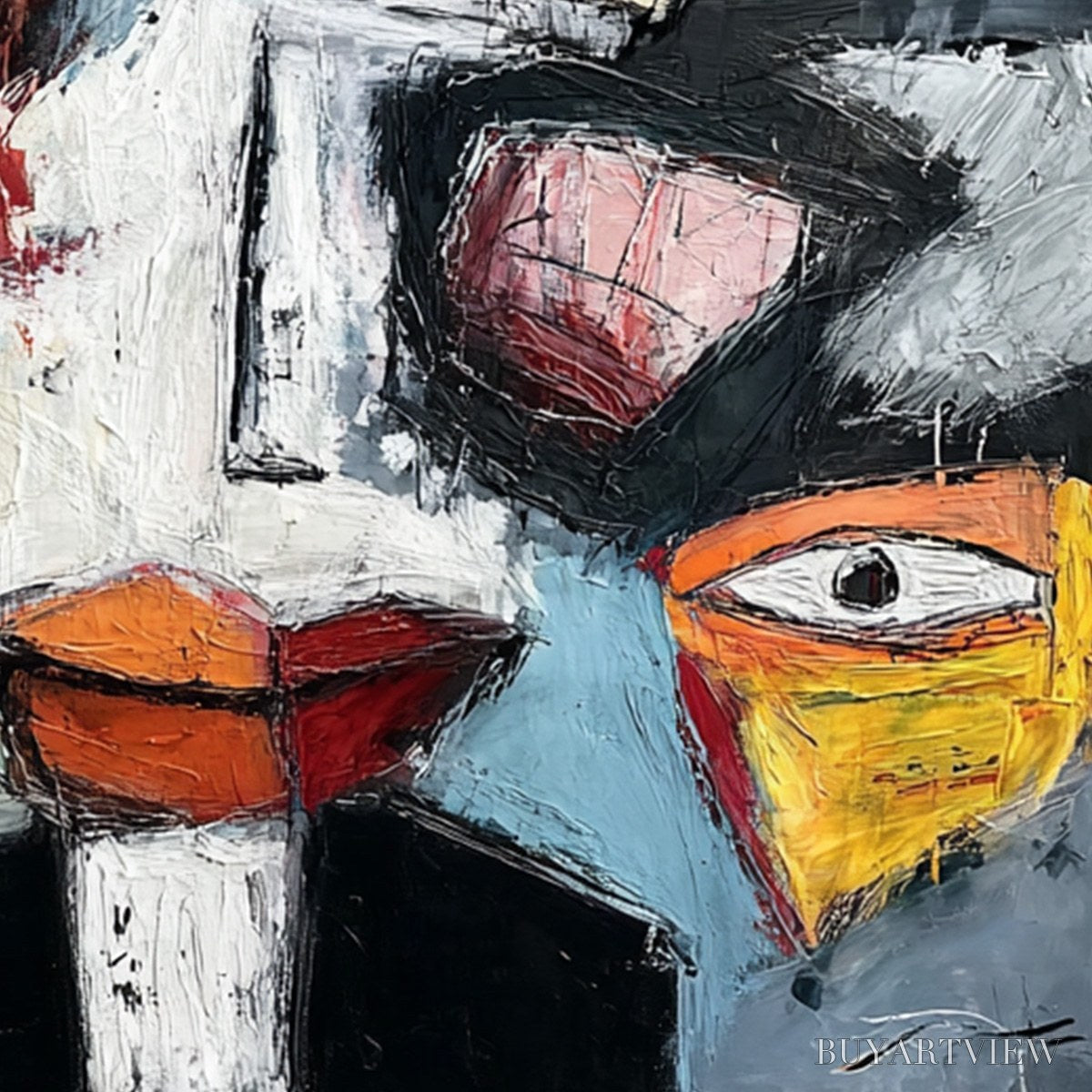 ARTOVITAS Voices in the Room – Bold Square Abstract Impasto Portrait Painting - image 3