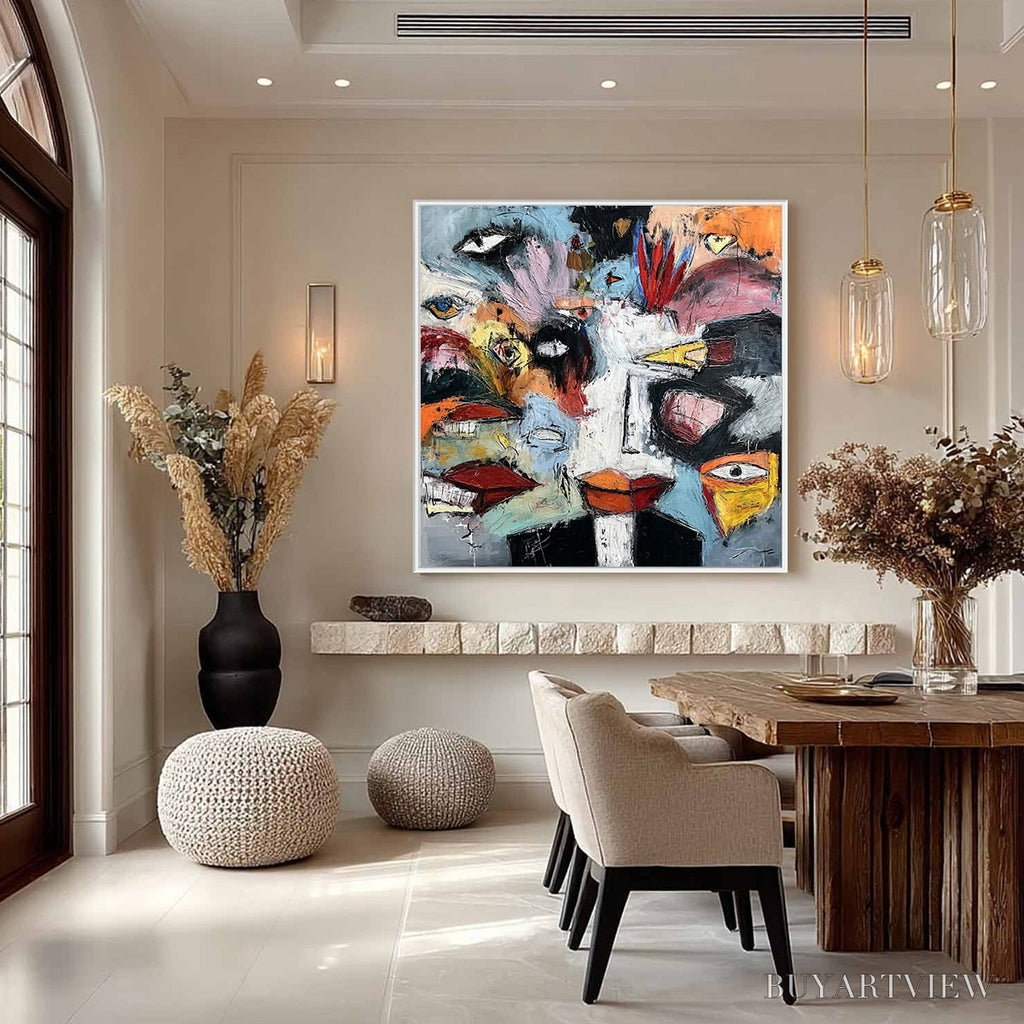 ARTOVITAS Voices in the Room – Bold Square Abstract Impasto Portrait Painting - image 4
