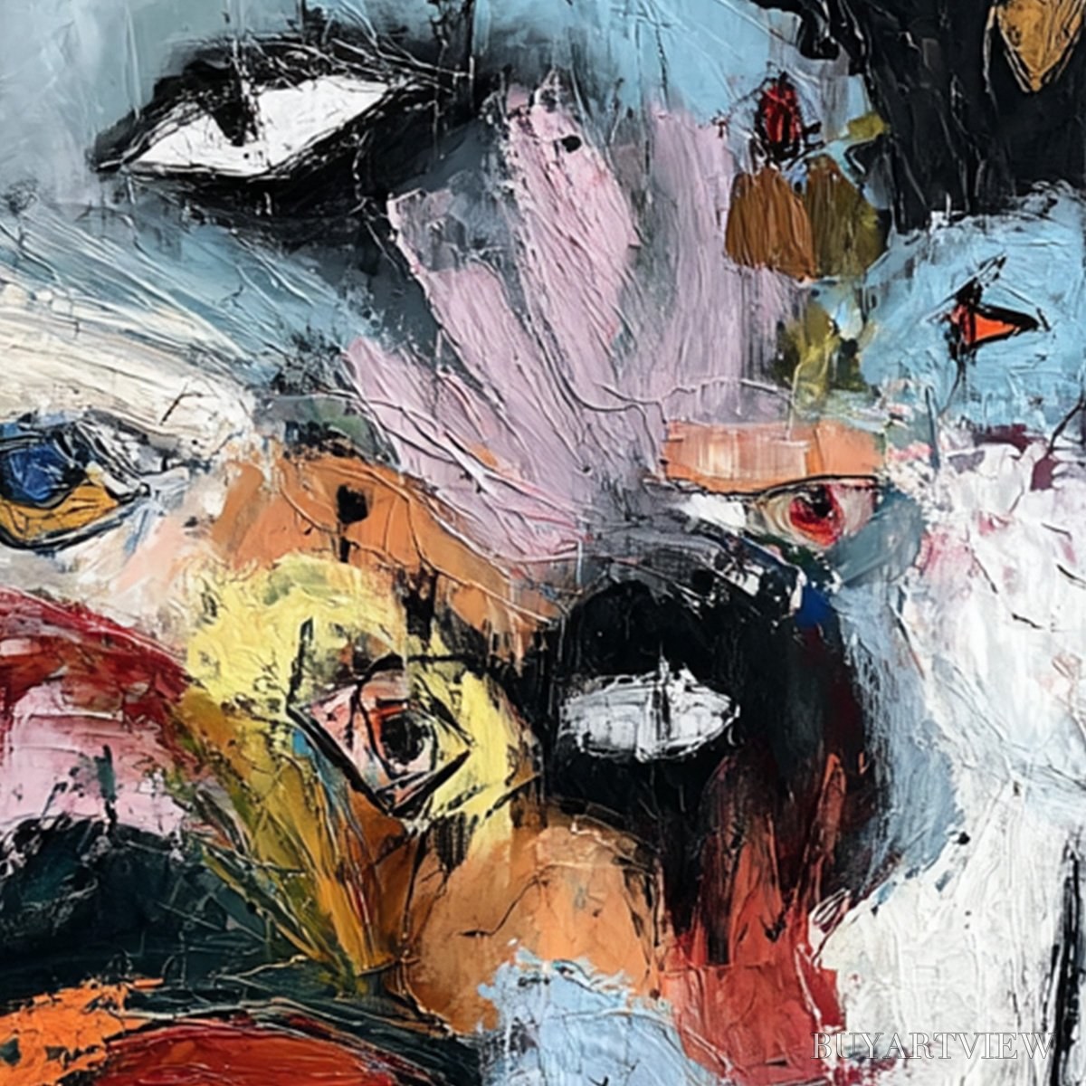 ARTOVITAS Voices in the Room – Bold Square Abstract Impasto Portrait Painting - image 5
