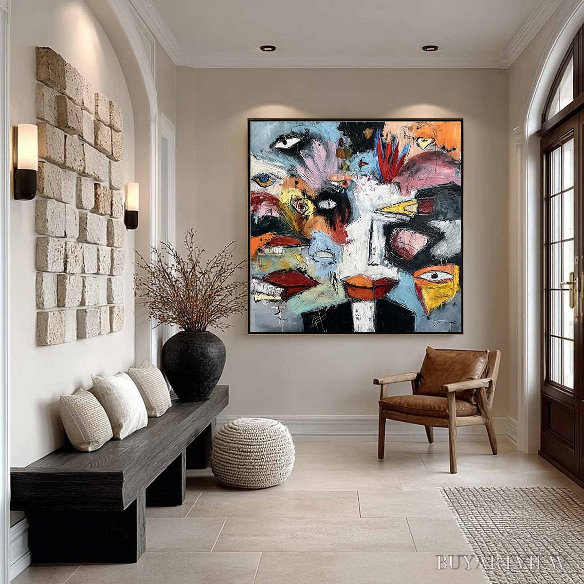 ARTOVITAS Voices in the Room – Bold Square Abstract Impasto Portrait Painting - image 6