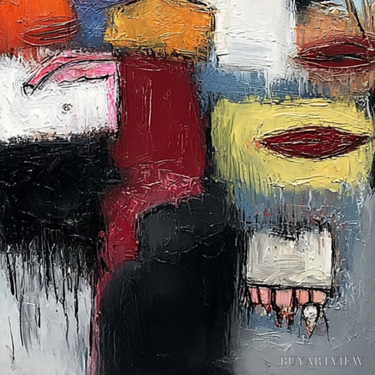 ARTOVITAS the Gathering – Large Colorful Square Abstract Impasto - image 3