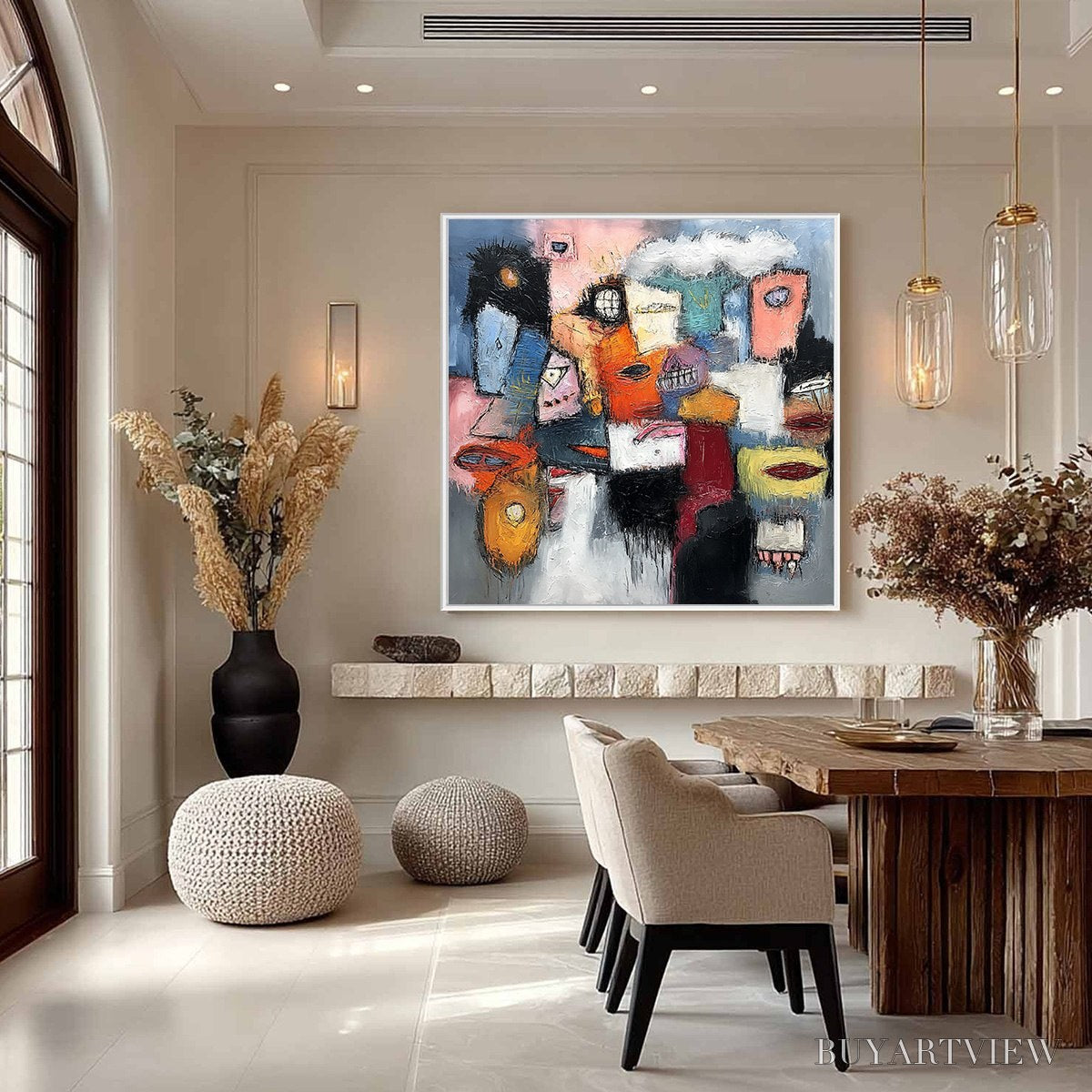 ARTOVITAS the Gathering – Large Colorful Square Abstract Impasto - image 4