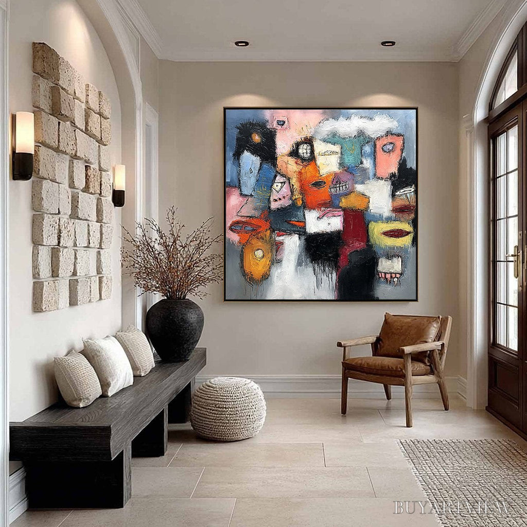 ARTOVITAS the Gathering – Large Colorful Square Abstract Impasto - image 6