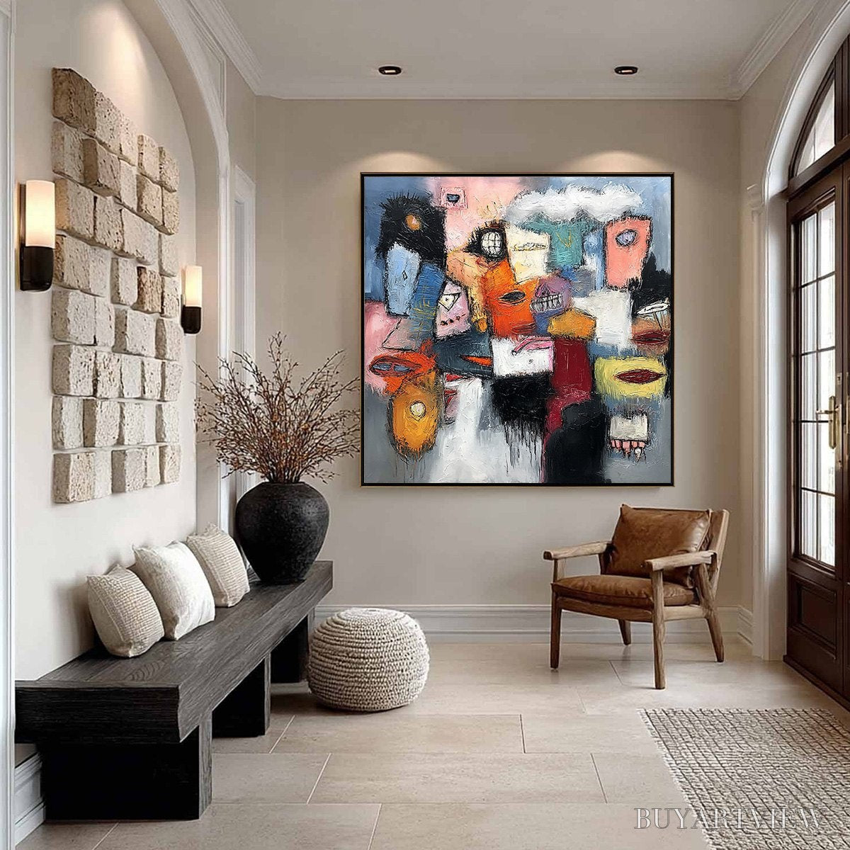ARTOVITAS the Gathering – Large Colorful Square Abstract Impasto - image 6