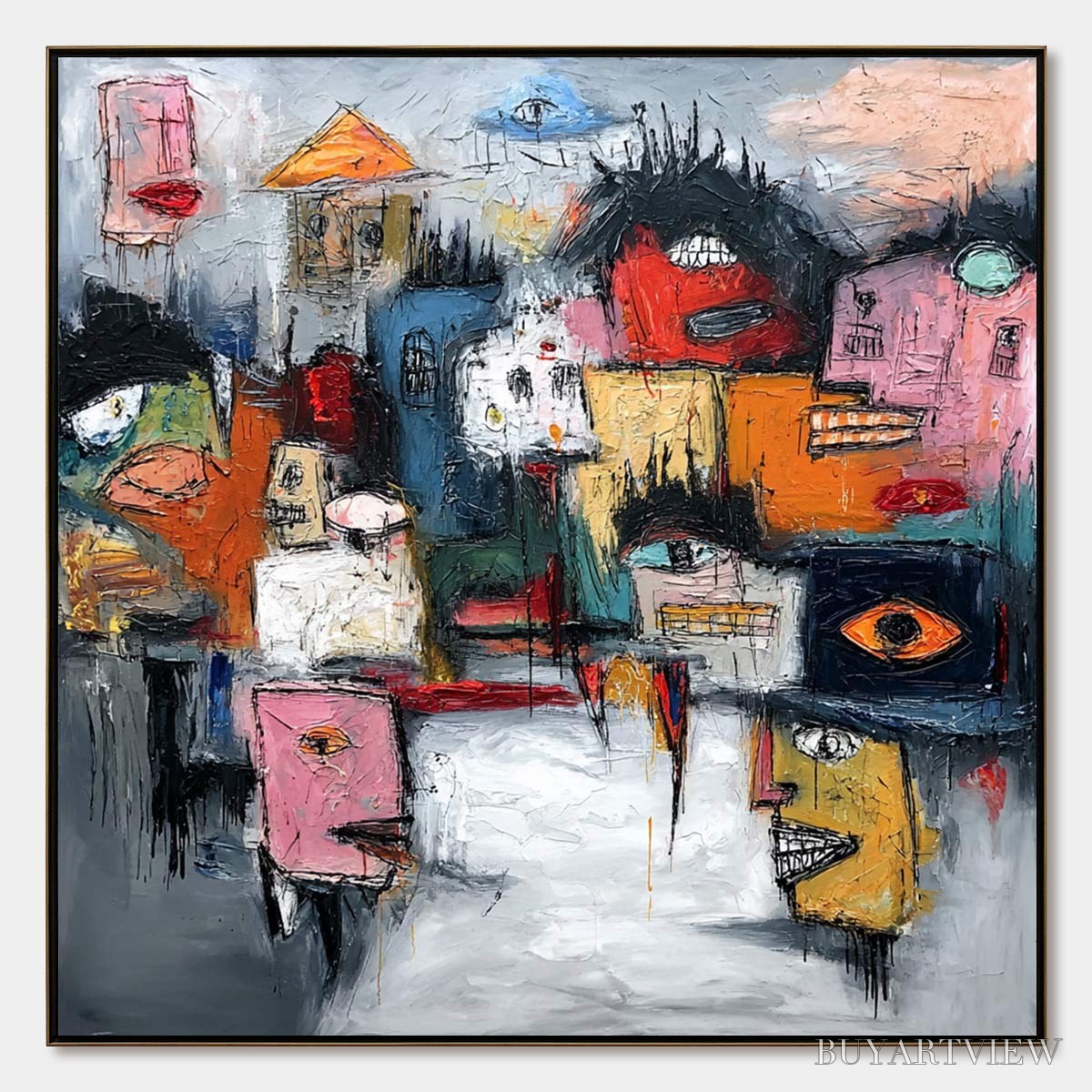 ARTOVITAS Concrete Carnival – Large Colorful Abstract Impasto Cityscape Painting - image 1
