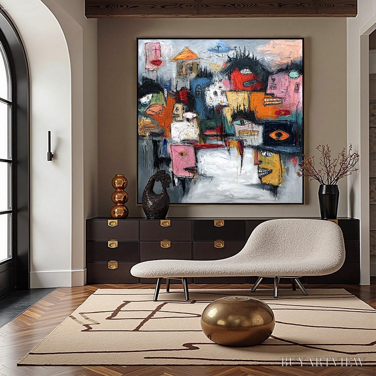 ARTOVITAS Concrete Carnival – Large Colorful Abstract Impasto Cityscape Painting - image 4