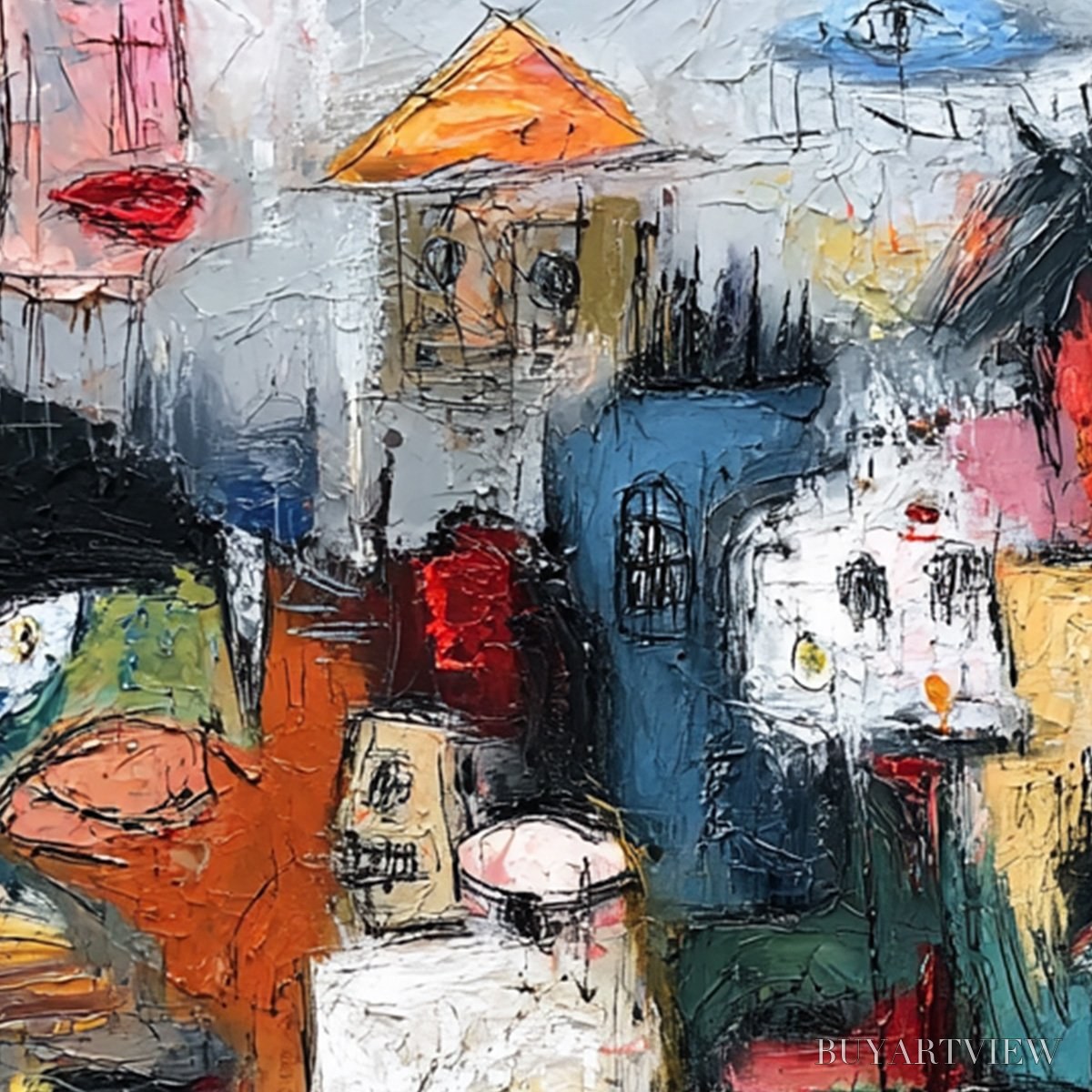 ARTOVITAS Concrete Carnival – Large Colorful Abstract Impasto Cityscape Painting - image 5