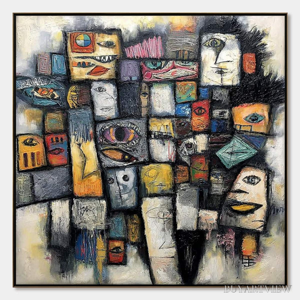ARTOVITAS Mosaic of Souls | Square Abstract Portrait Oil Painting for Wall - image 1