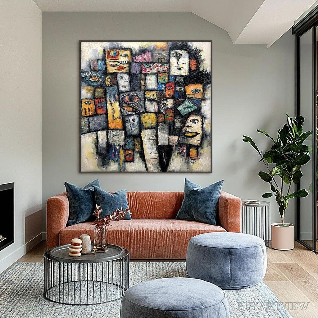 ARTOVITAS Mosaic of Souls | Square Abstract Portrait Oil Painting for Wall - image 6