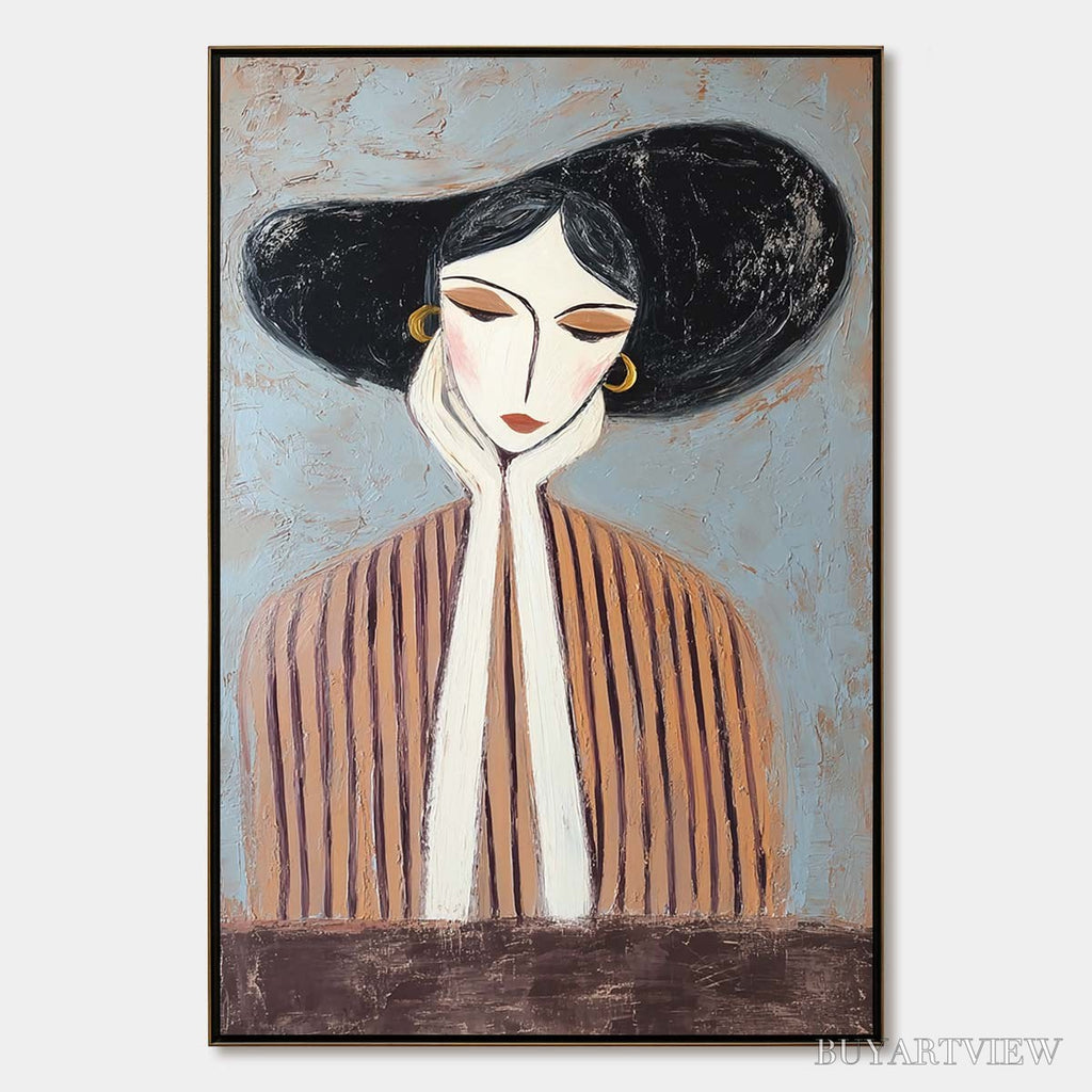 ARTOVITAS Contemplation Textured Portrait Oil Painting | Modern - image 1