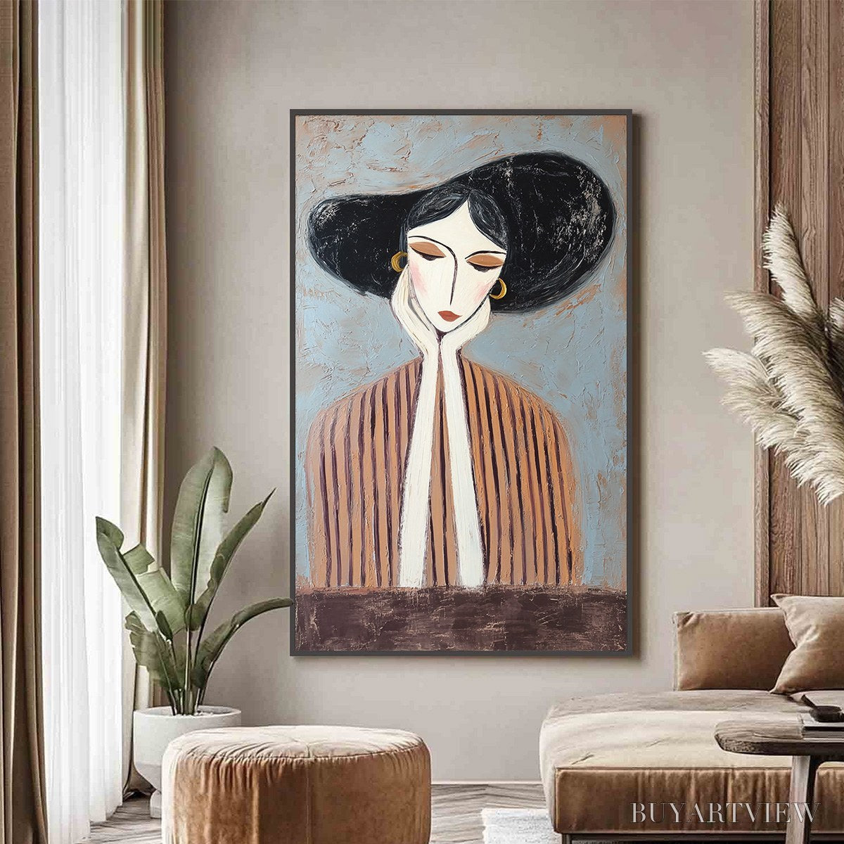 ARTOVITAS Contemplation Textured Portrait Oil Painting | Modern - image 2