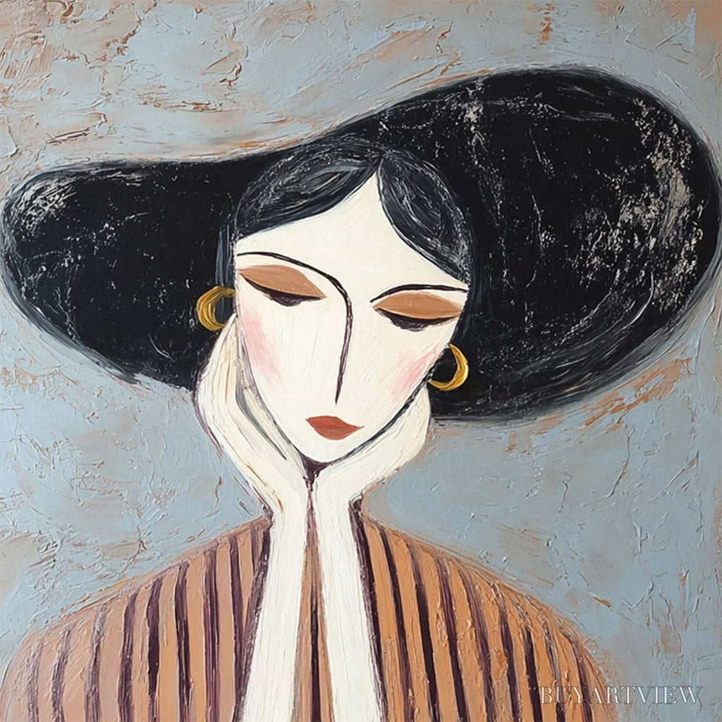 ARTOVITAS Contemplation Textured Portrait Oil Painting | Modern - image 3