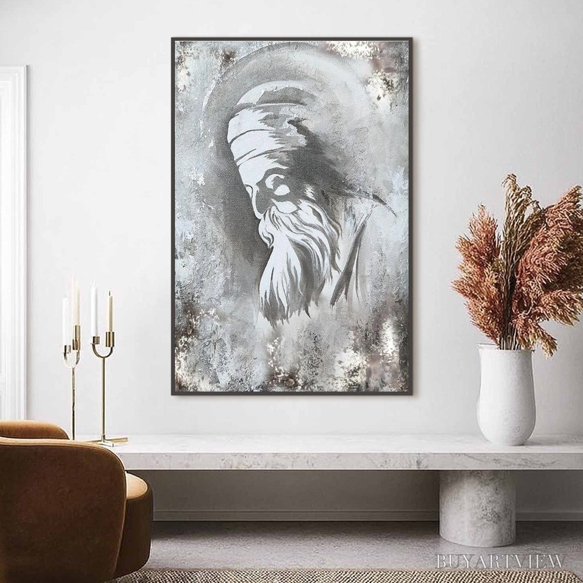 ARTOVITAS Elder'S Whisper – Minimalist Monochrome Figurative Portrait Painting - image 2