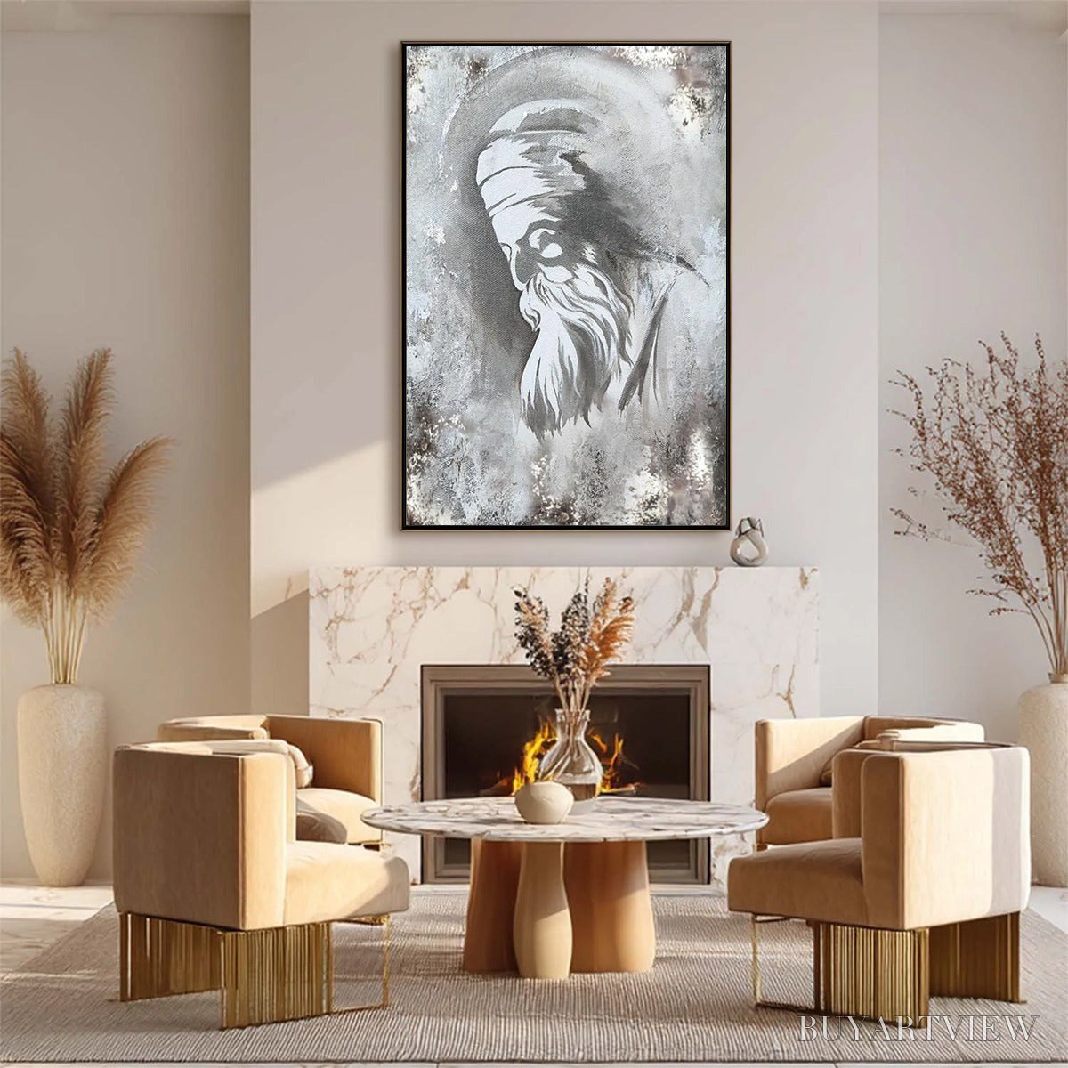 ARTOVITAS Elder'S Whisper – Minimalist Monochrome Figurative Portrait Painting - image 3