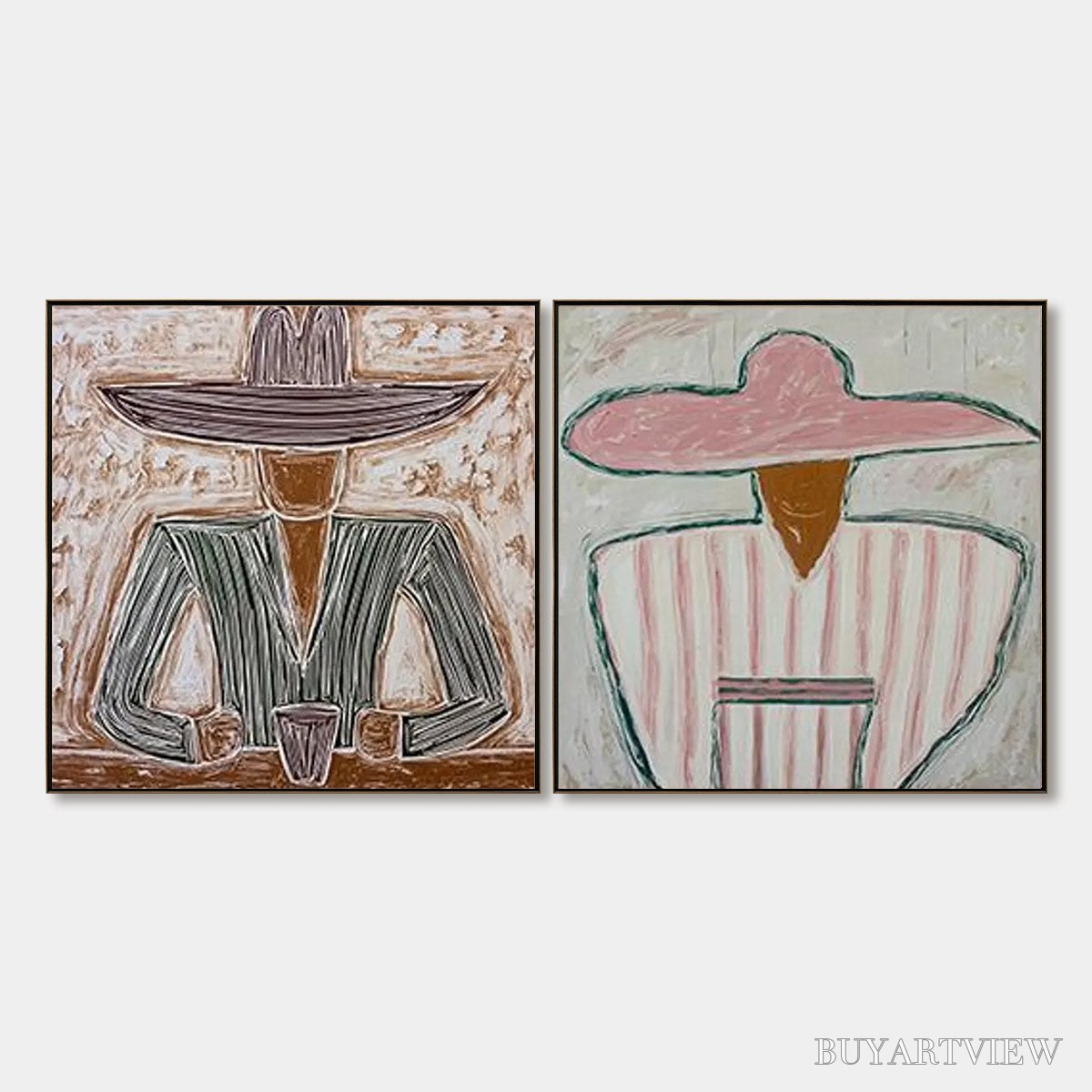 ARTOVITAS Sombrero Duet – Textured Figurative Portrait Diptych - image 1