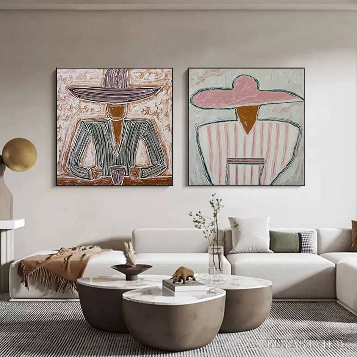 ARTOVITAS Sombrero Duet – Textured Figurative Portrait Diptych - image 4