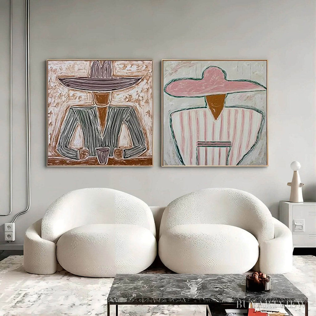 ARTOVITAS Sombrero Duet – Textured Figurative Portrait Diptych - image 6