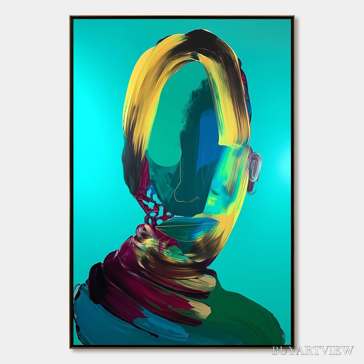 ARTOVITAS Azure Gaze – Textured Abstract Portrait Oil Painting - image 1