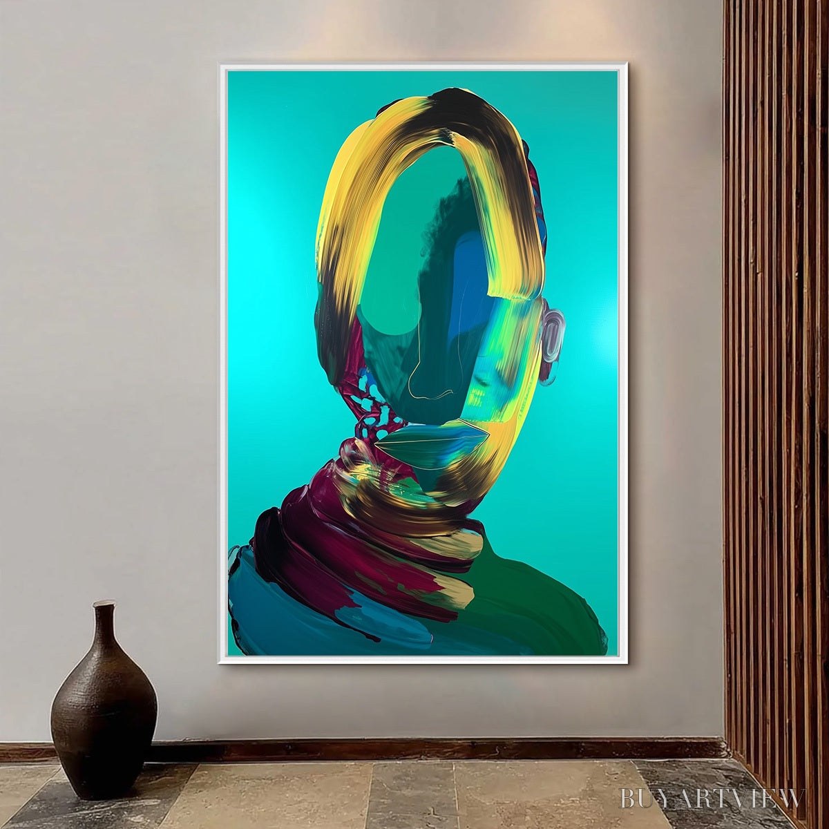 ARTOVITAS Azure Gaze – Textured Abstract Portrait Oil Painting - image 2