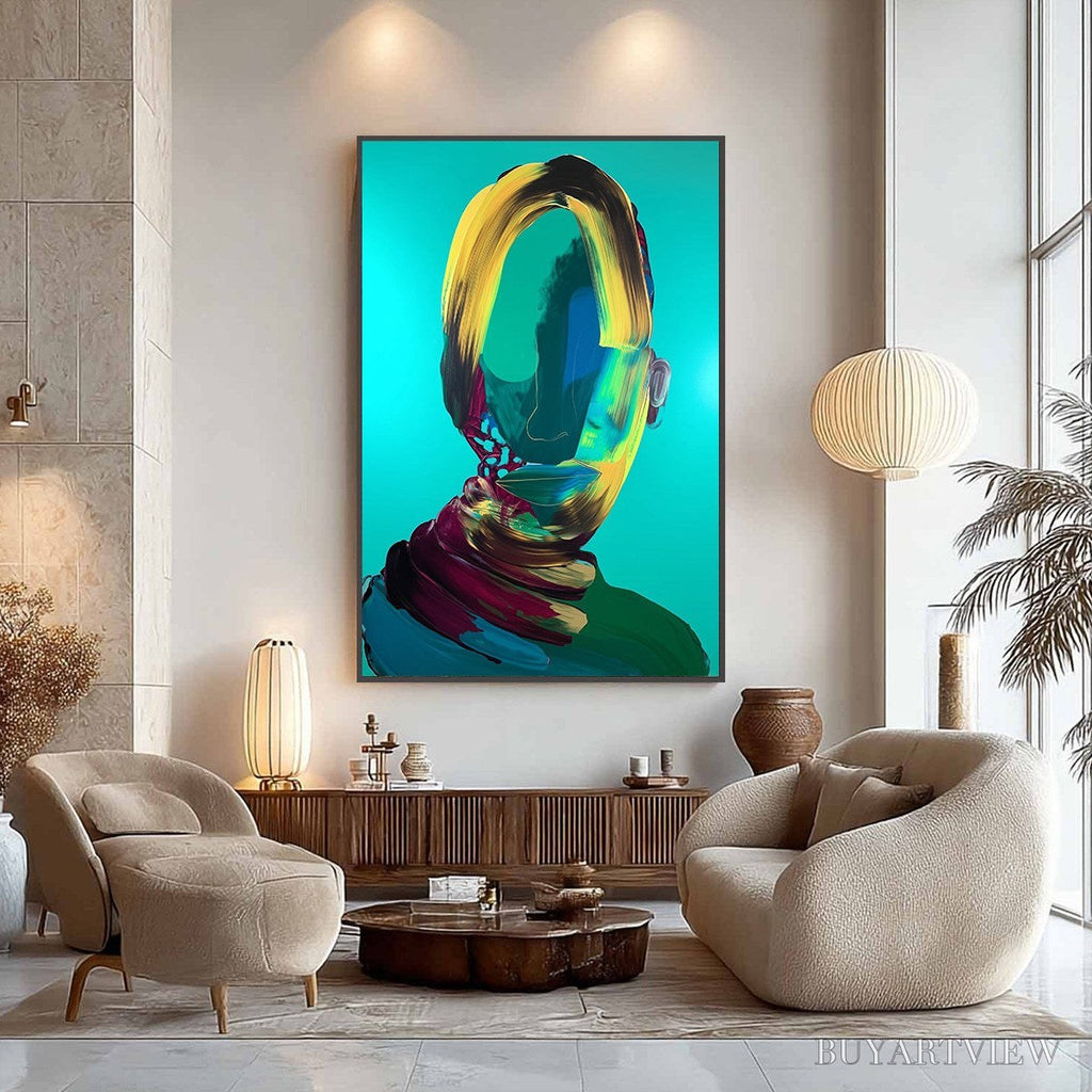 ARTOVITAS Azure Gaze – Textured Abstract Portrait Oil Painting - image 3