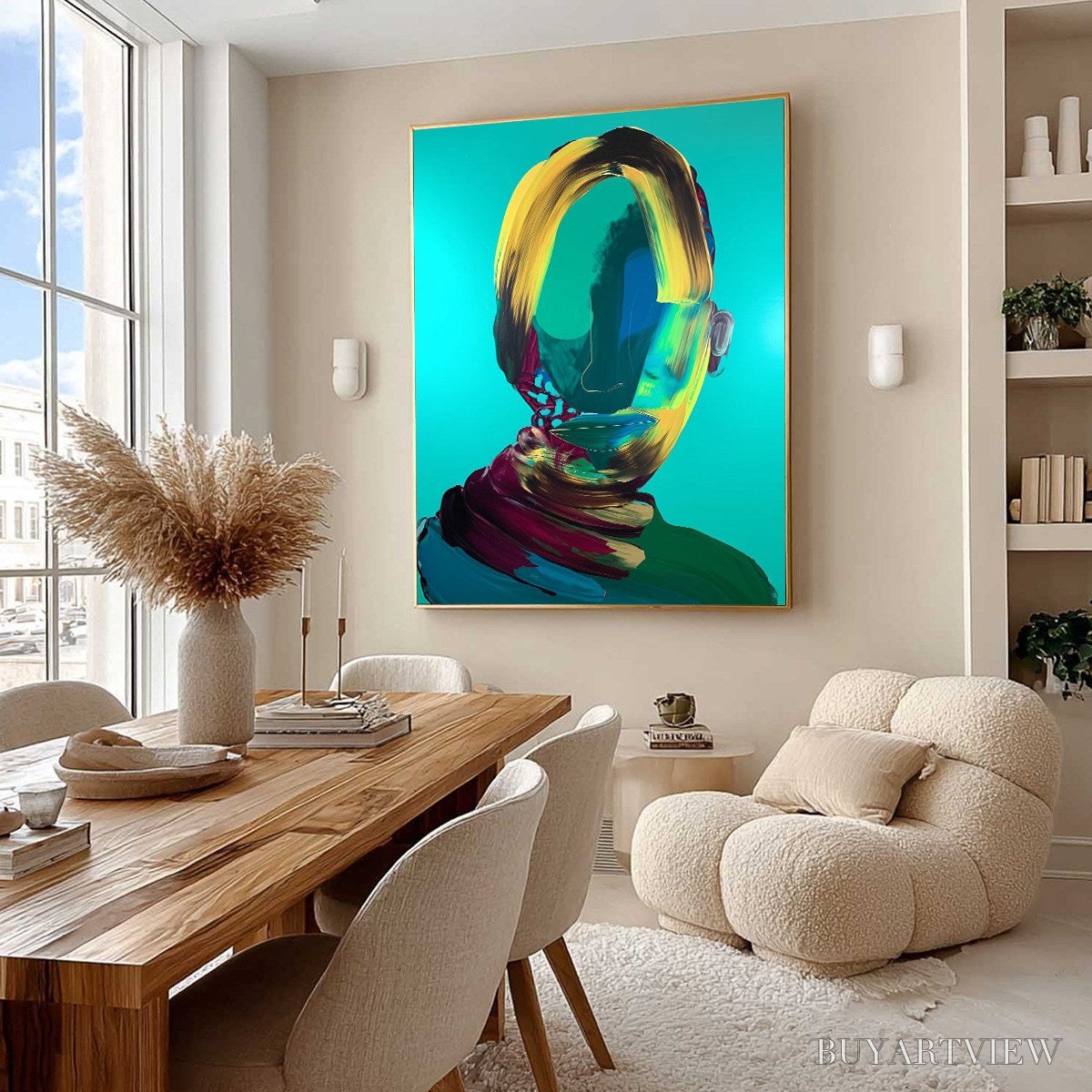 ARTOVITAS Azure Gaze – Textured Abstract Portrait Oil Painting - image 5