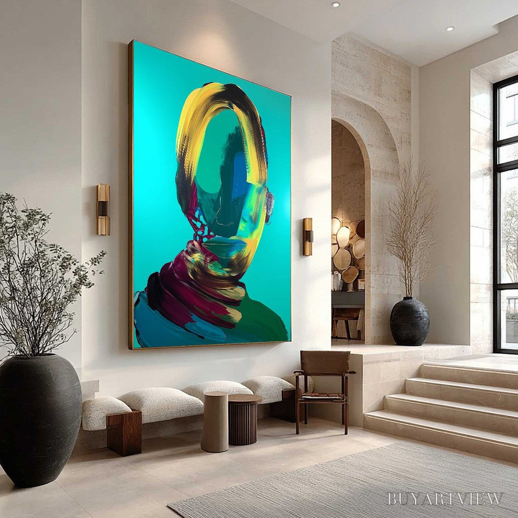 ARTOVITAS Azure Gaze – Textured Abstract Portrait Oil Painting - image 6