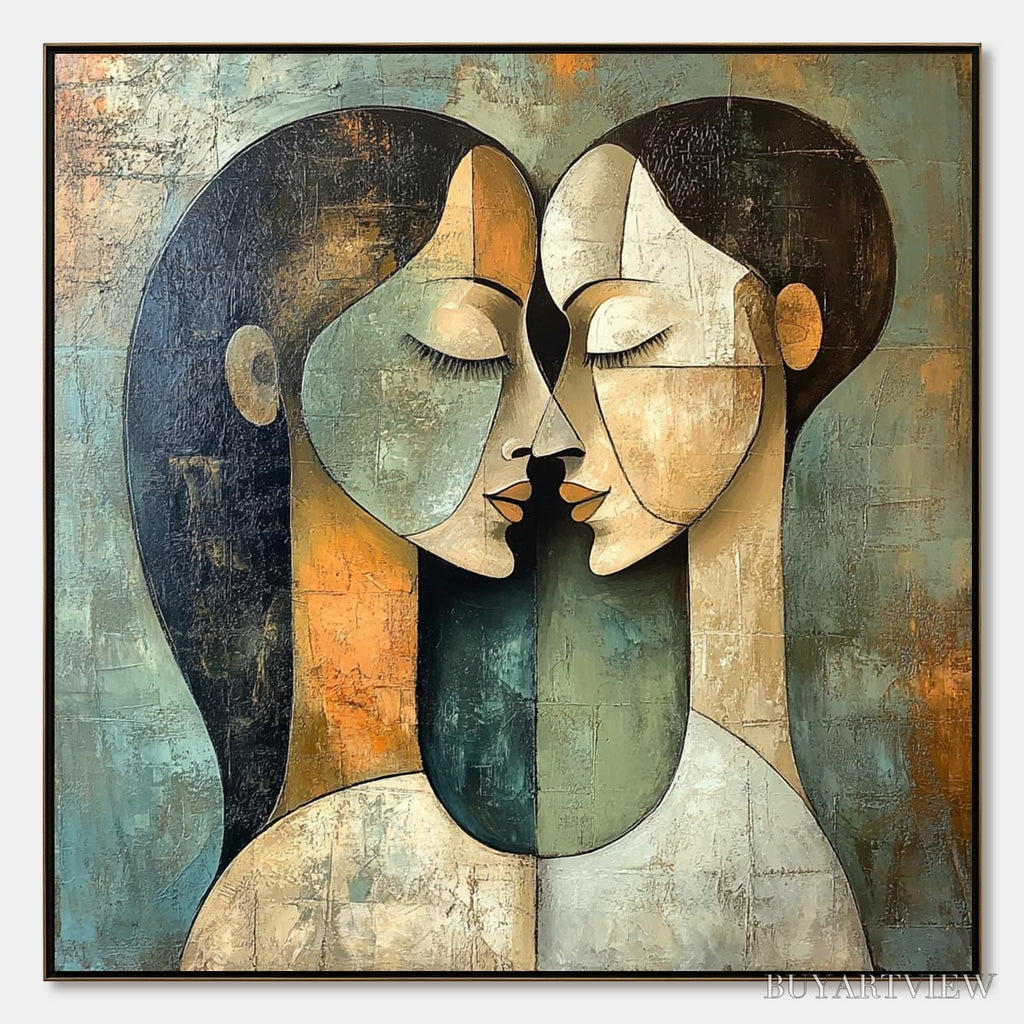 ARTOVITAS Unity in Contrast – Textured Abstract Figurative Oil Painting - image 1