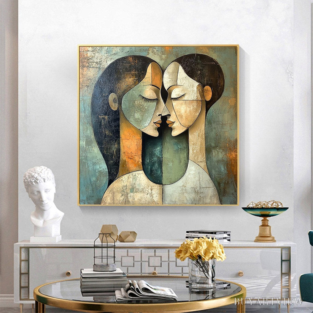 ARTOVITAS Unity in Contrast – Textured Abstract Figurative Oil Painting - image 2
