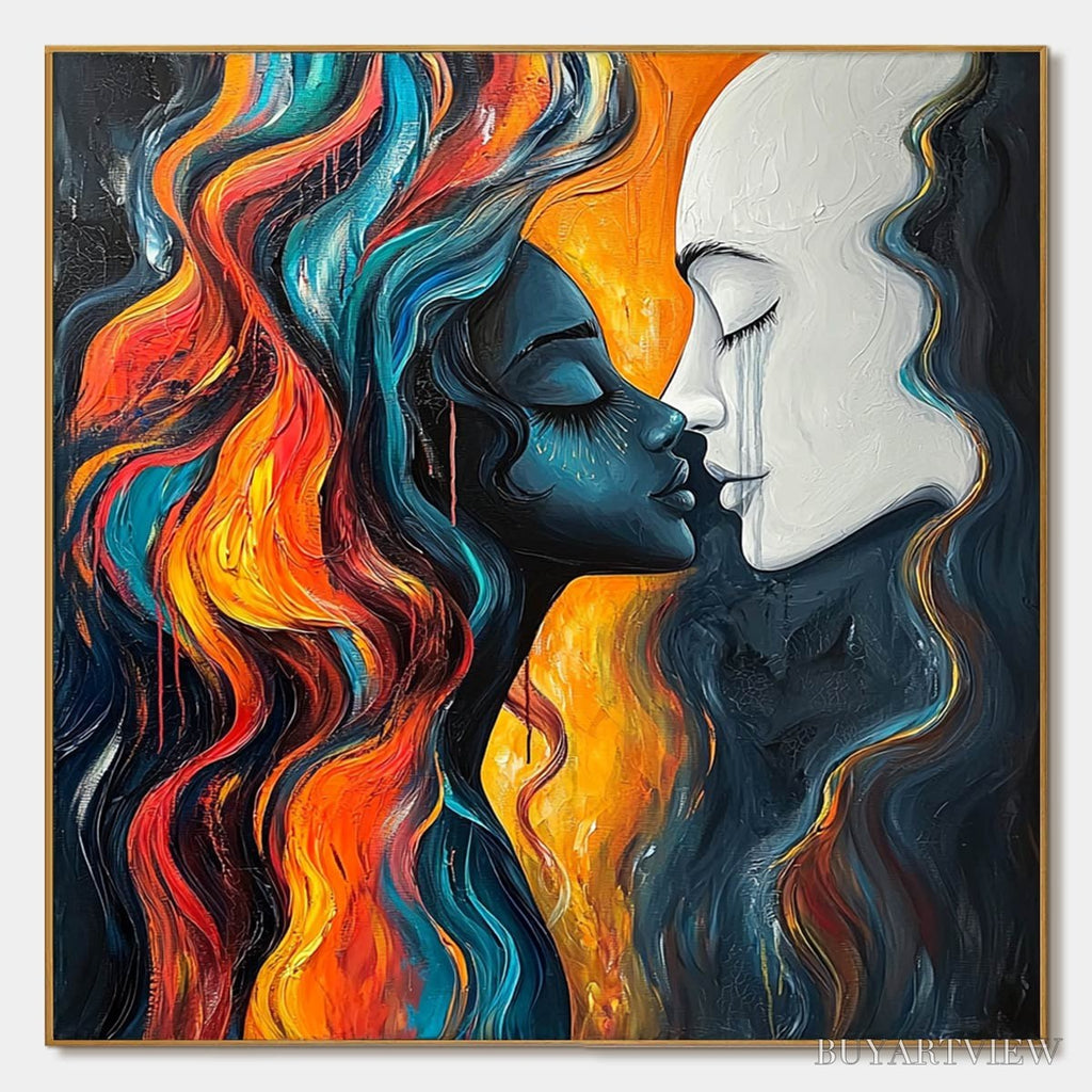 ARTOVITAS Eternal Embrace – Colorful Portrait Oil Painting of Two Lovers - image 1