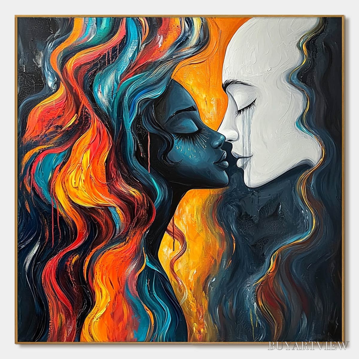 ARTOVITAS Eternal Embrace – Colorful Portrait Oil Painting of Two Lovers - image 1