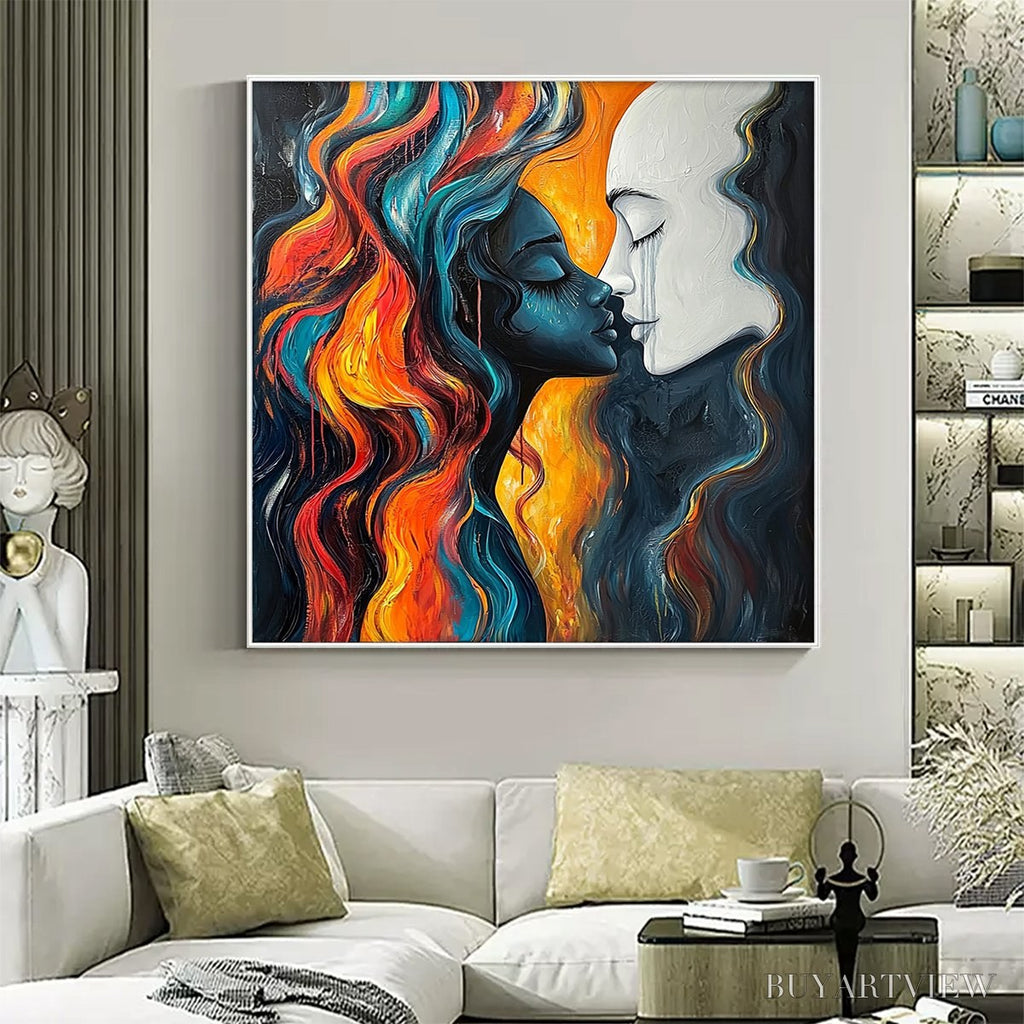 ARTOVITAS Eternal Embrace – Colorful Portrait Oil Painting of Two Lovers - image 2