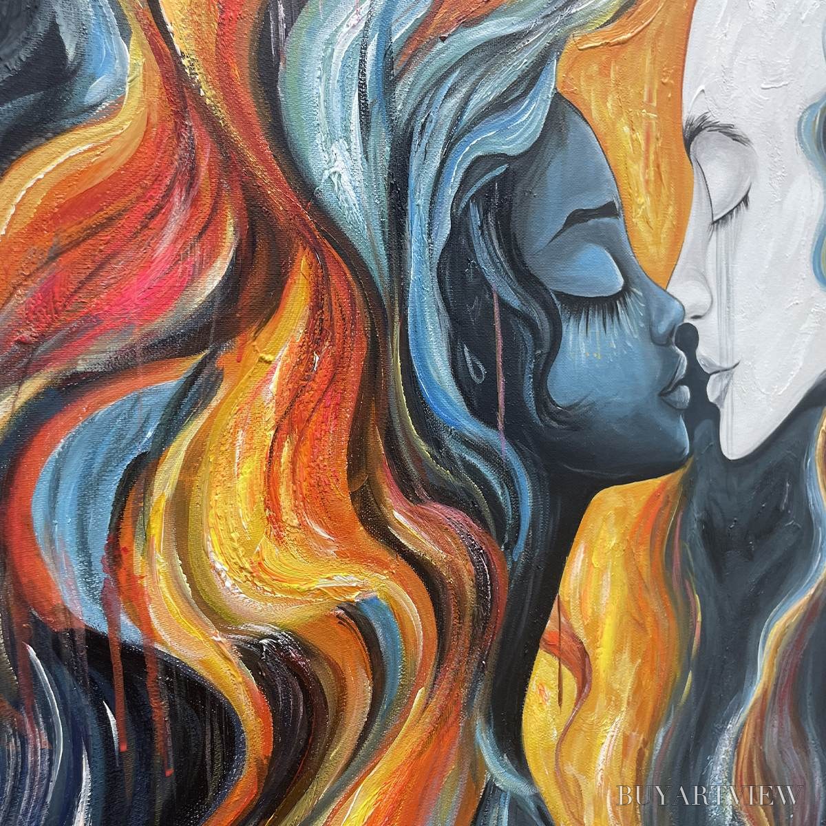 ARTOVITAS Eternal Embrace – Colorful Portrait Oil Painting of Two Lovers - image 3