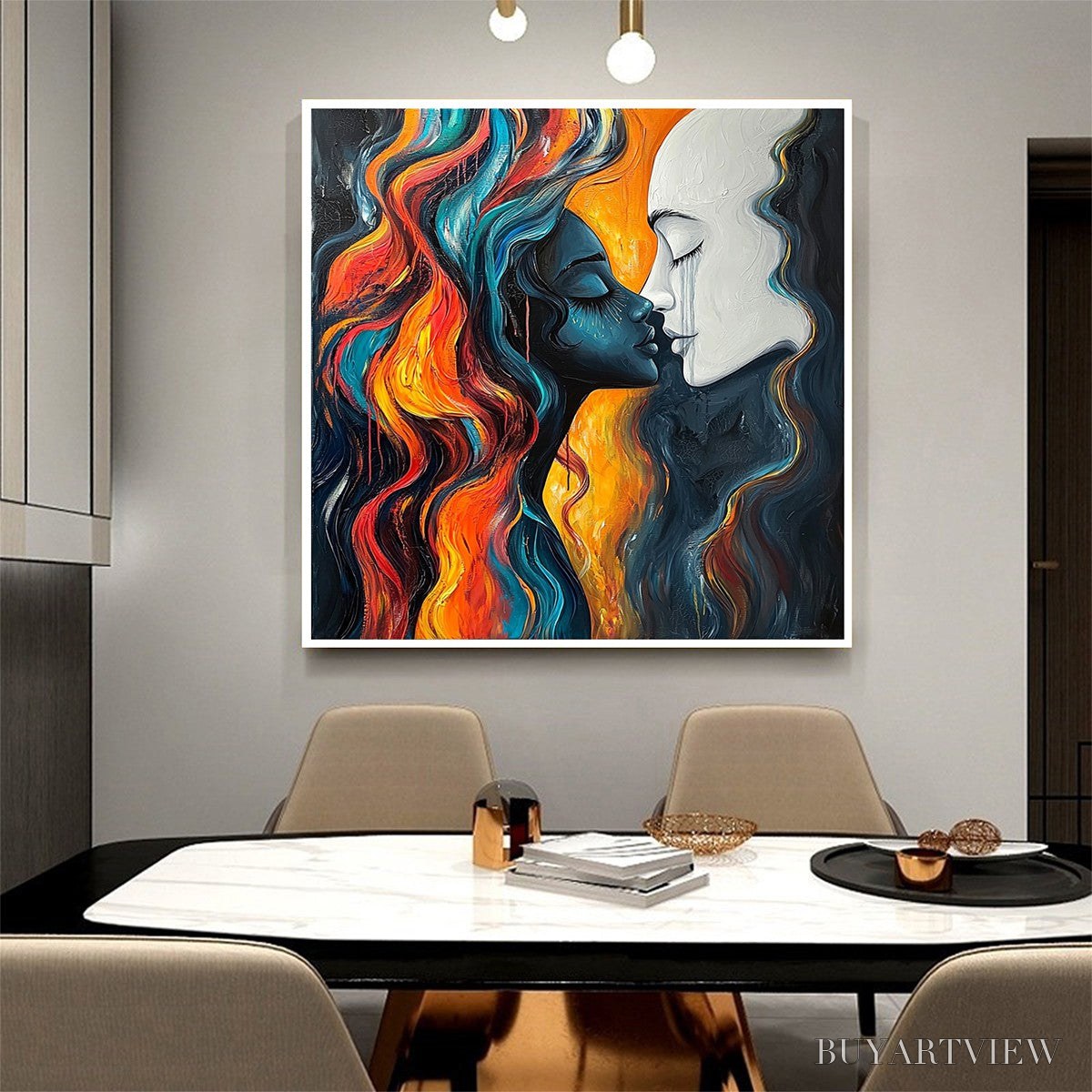 ARTOVITAS Eternal Embrace – Colorful Portrait Oil Painting of Two Lovers - image 5
