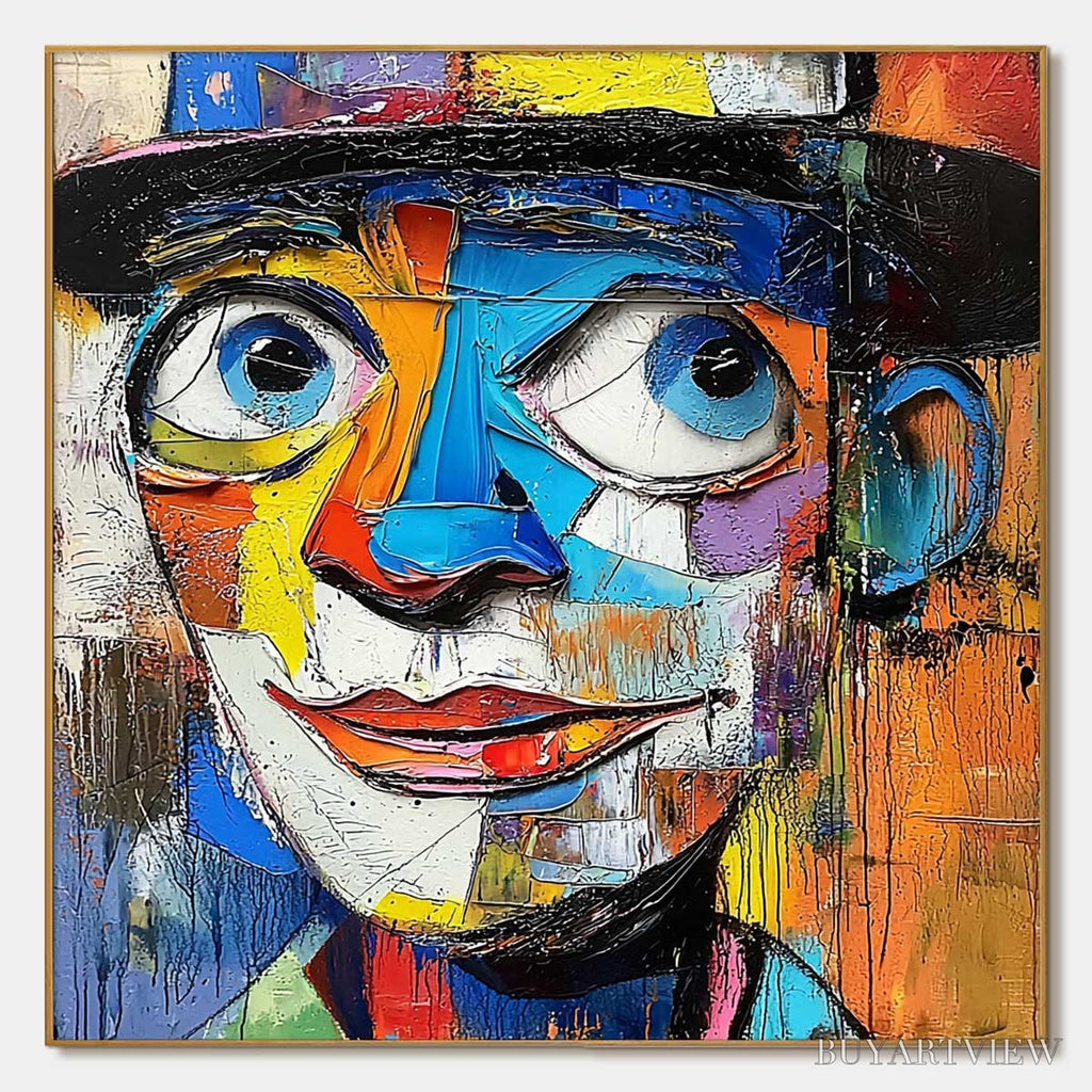 ARTOVITAS Laughing Eyes – Textured Impasto Clown Portrait Oil Painting - image 1