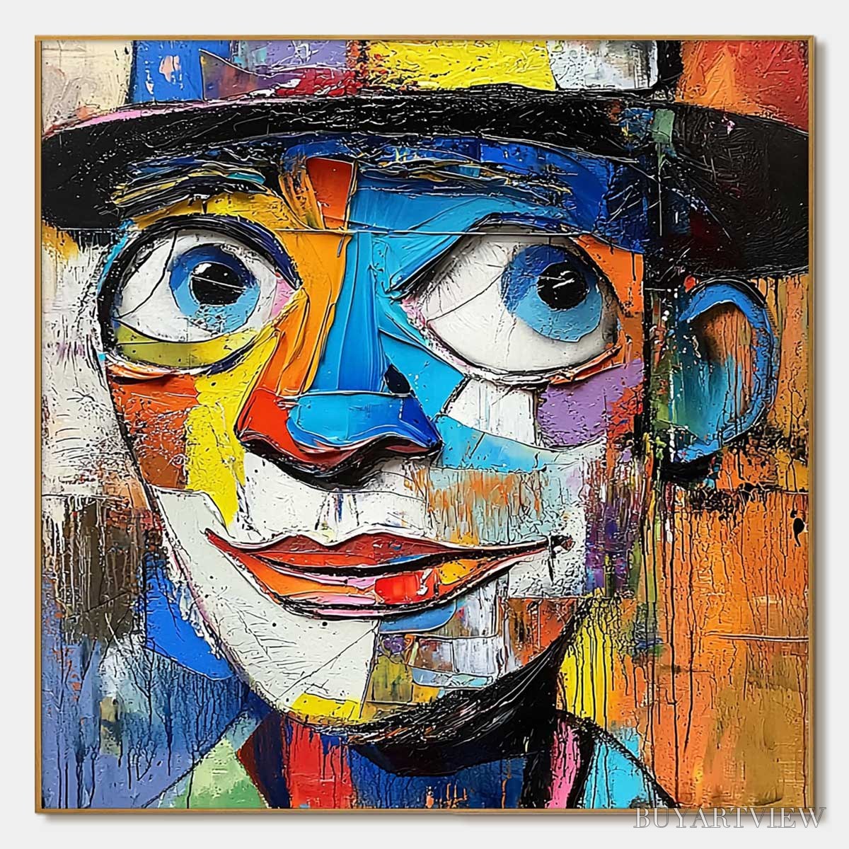 ARTOVITAS Laughing Eyes – Textured Impasto Clown Portrait Oil Painting - image 1