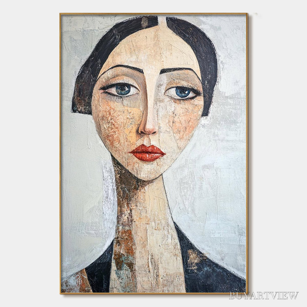 ARTOVITAS Serene Gaze – Textured Figurative Portrait Oil Painting - image 1