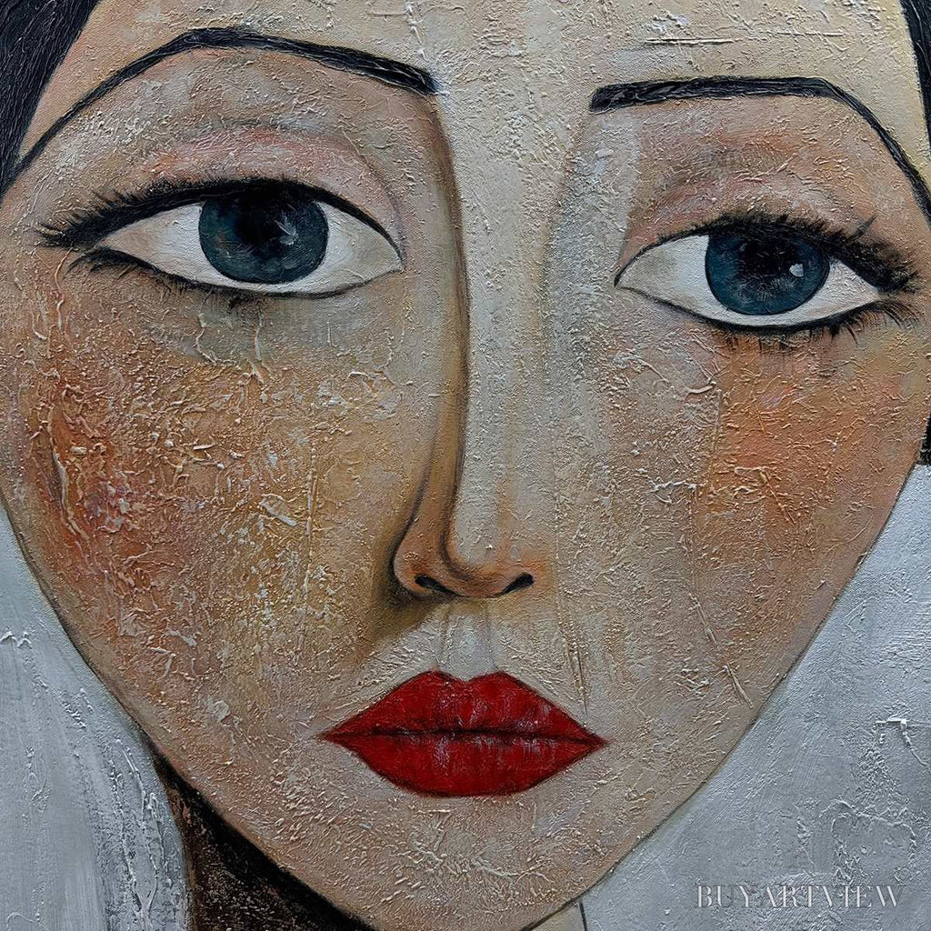 ARTOVITAS Serene Gaze – Textured Figurative Portrait Oil Painting - image 3