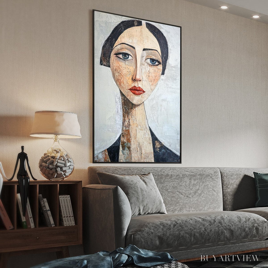ARTOVITAS Serene Gaze – Textured Figurative Portrait Oil Painting - image 4