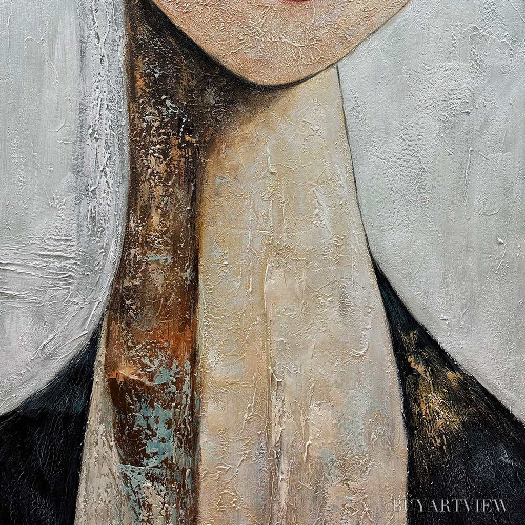 ARTOVITAS Serene Gaze – Textured Figurative Portrait Oil Painting - image 5