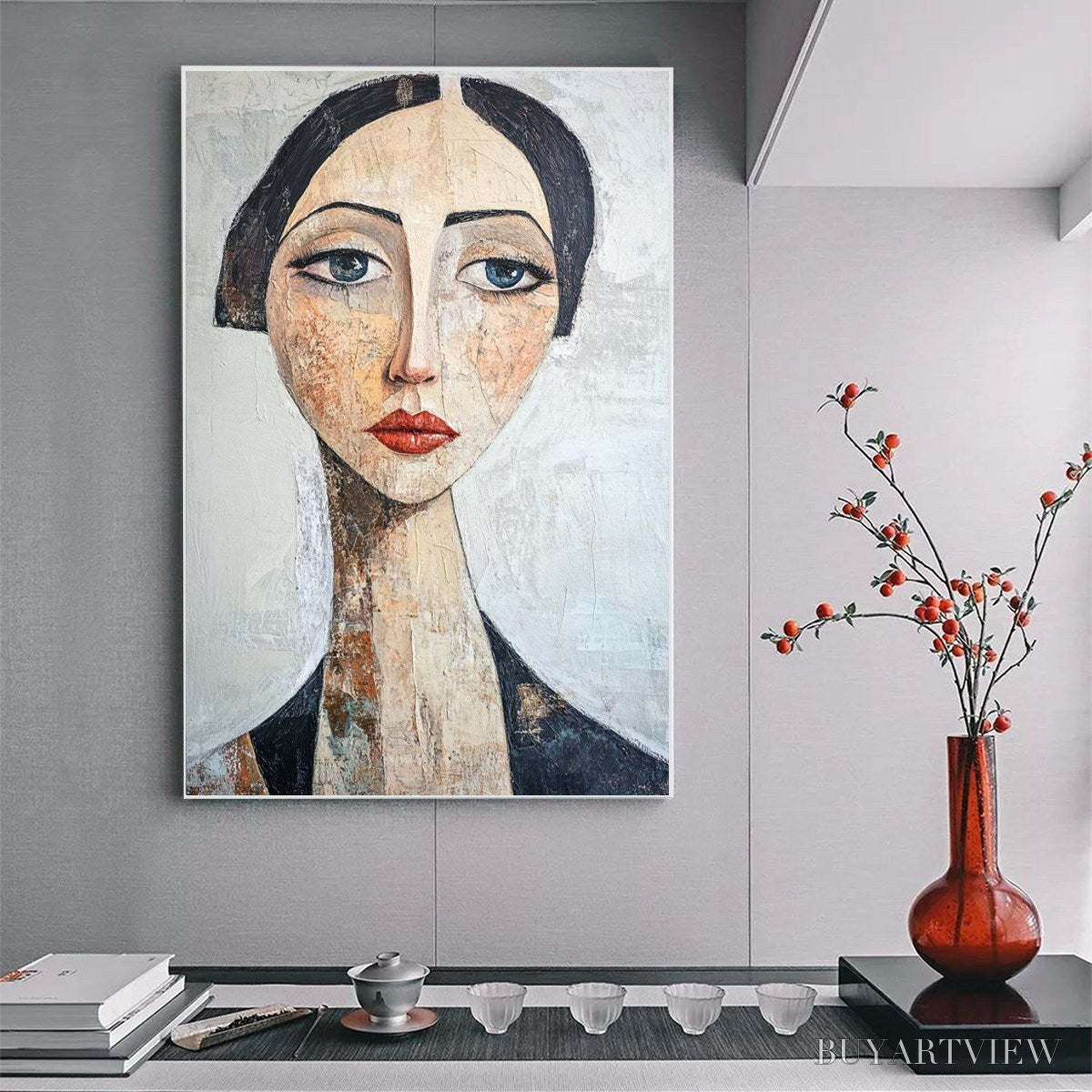 ARTOVITAS Serene Gaze – Textured Figurative Portrait Oil Painting - image 6