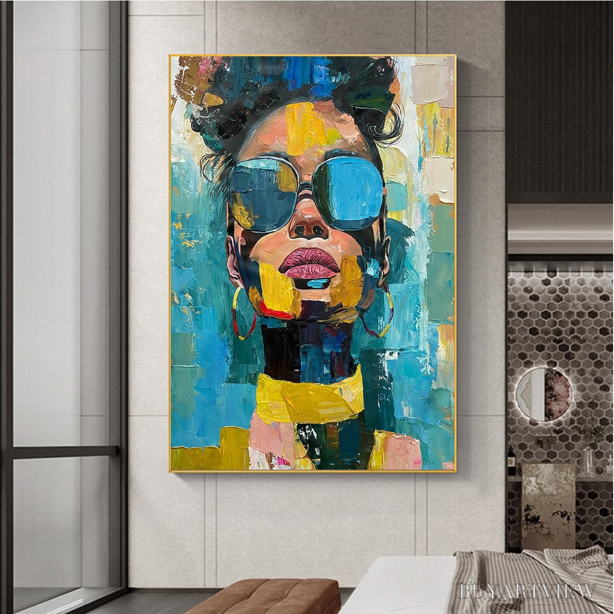 ARTOVITAS Golden Gaze – Modern Portrait Impasto Oil Painting - image 6