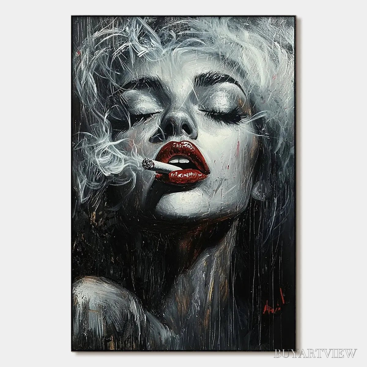 ARTOVITAS Crimson Muse – Vertical Portrait Oil Painting on Canvas - image 1
