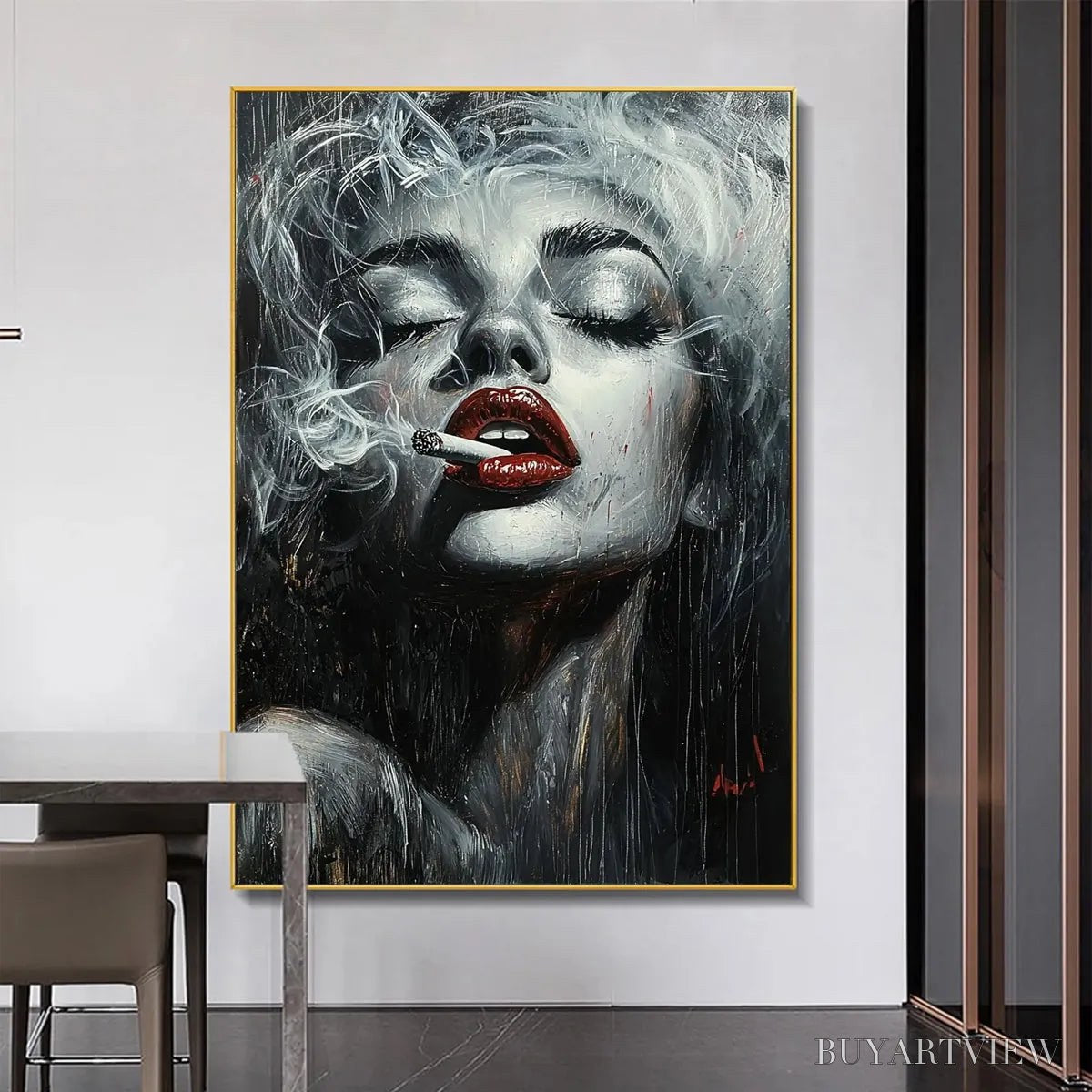 ARTOVITAS Crimson Muse – Vertical Portrait Oil Painting on Canvas - image 2