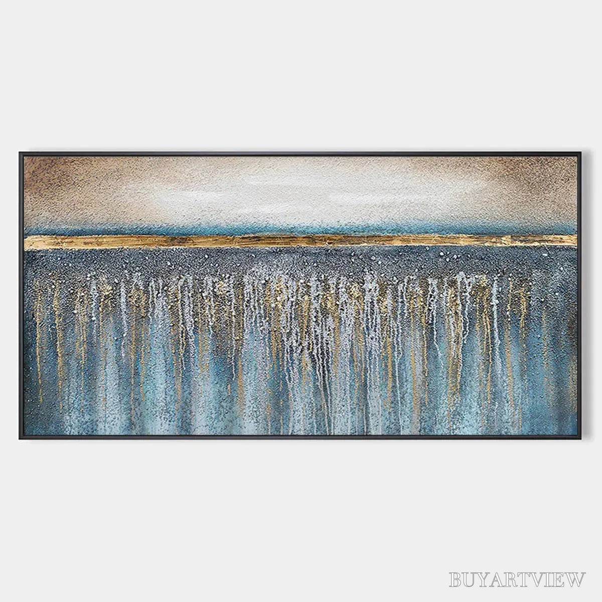 ARTOVITAS Golden Horizon – Panoramic Abstract Oil Painting with Gold and Blue - image 1