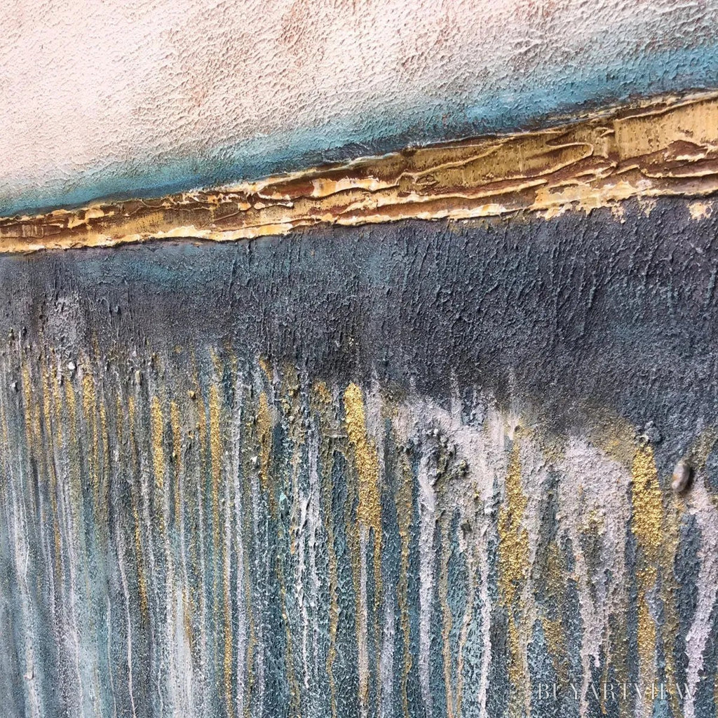 ARTOVITAS Golden Horizon – Panoramic Abstract Oil Painting with Gold and Blue - image 3